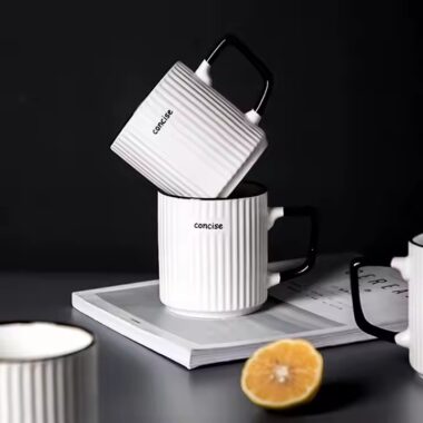 Japanese-style ceramic mug with vertical stripes for home and office use