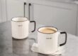 Japanese-style ceramic mug with vertical stripes for home and office use