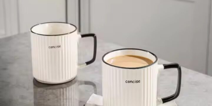 Japanese-style ceramic mug with vertical stripes for home and office use