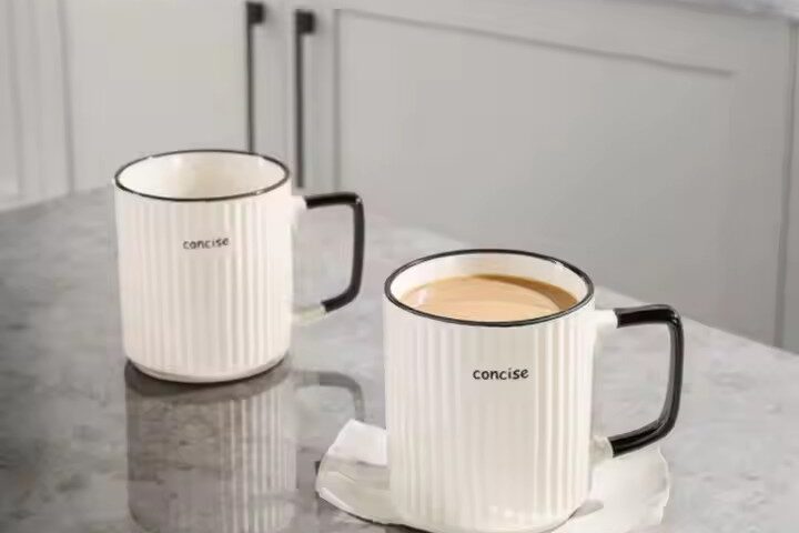 Japanese-style ceramic mug with vertical stripes for home and office use
