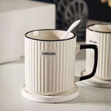 Japanese-style ceramic mug with vertical stripes for home and office use