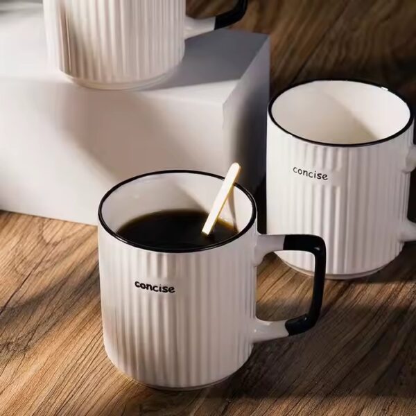 Japanese-style ceramic mug with vertical stripes for home and office use