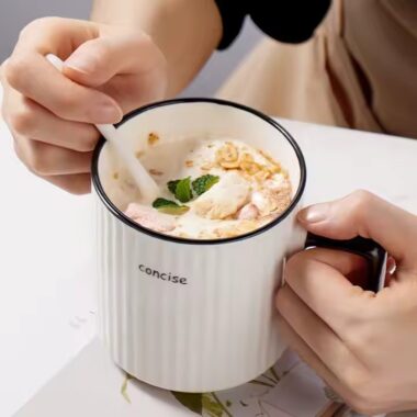 Japanese-style ceramic mug with vertical stripes for home and office use