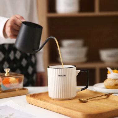 Japanese-style ceramic mug with vertical stripes for home and office use