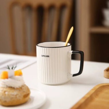 Japanese-style ceramic mug with vertical stripes for home and office use