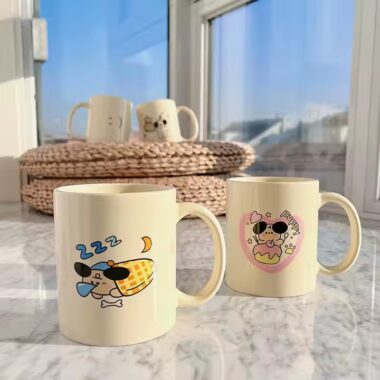 Cute Cartoon Dog Ceramic Coffee Mug with Custom Logo Option