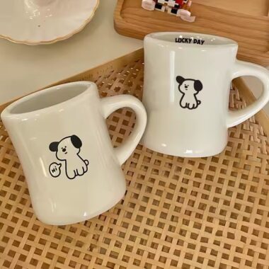 Cute Cartoon Dog Ceramic Coffee Mug with Custom Logo Option