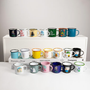 Custom logo enamel camping mug for outdoor and promotional use