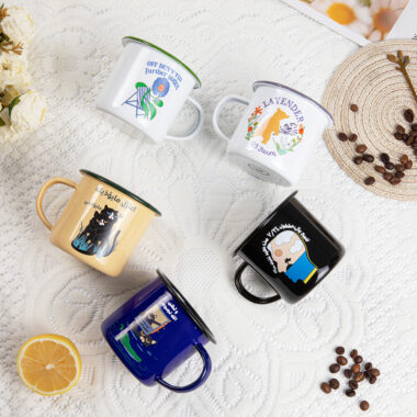 Custom logo enamel camping mug for outdoor and promotional use