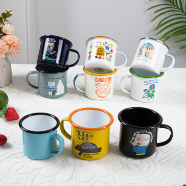 Custom logo enamel camping mug for outdoor and promotional use