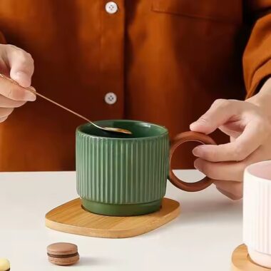 Japanese vintage-style ceramic coffee mug with rustic glaze and handle