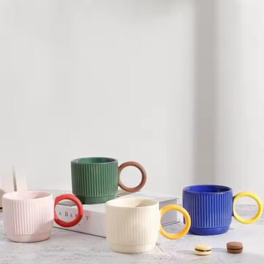 Japanese vintage-style ceramic coffee mug with rustic glaze and handle