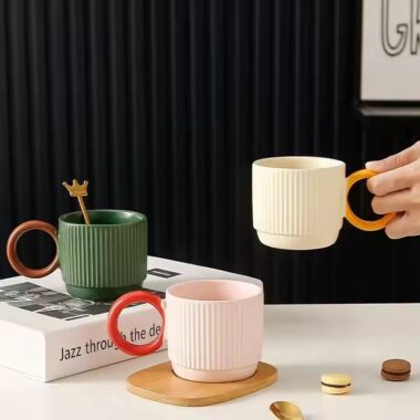 Japanese vintage-style ceramic coffee mug with rustic glaze and handle