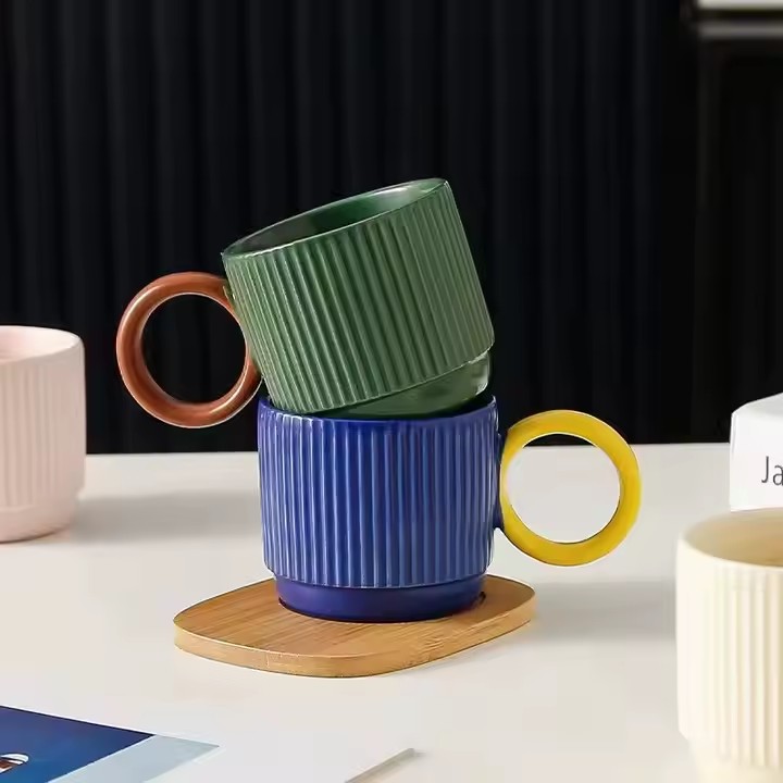 Japanese vintage-style ceramic coffee mug with rustic glaze and handle