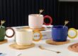 Japanese vintage-style ceramic coffee mug with rustic glaze and handle