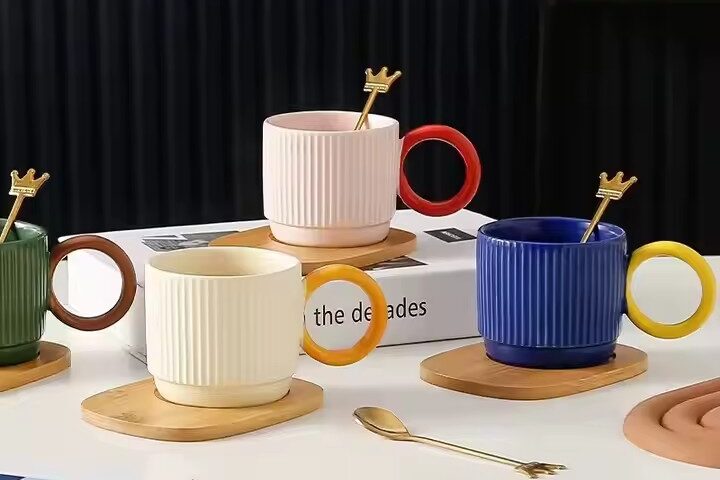 Japanese vintage-style ceramic coffee mug with rustic glaze and handle