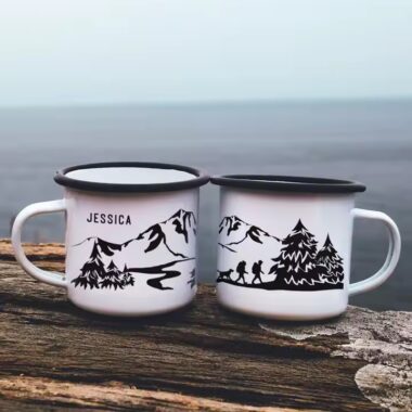 Best-selling reusable enamel camping mug for outdoor adventures and branding