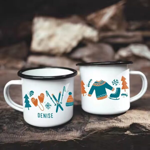 Best-selling reusable enamel camping mug for outdoor adventures and branding