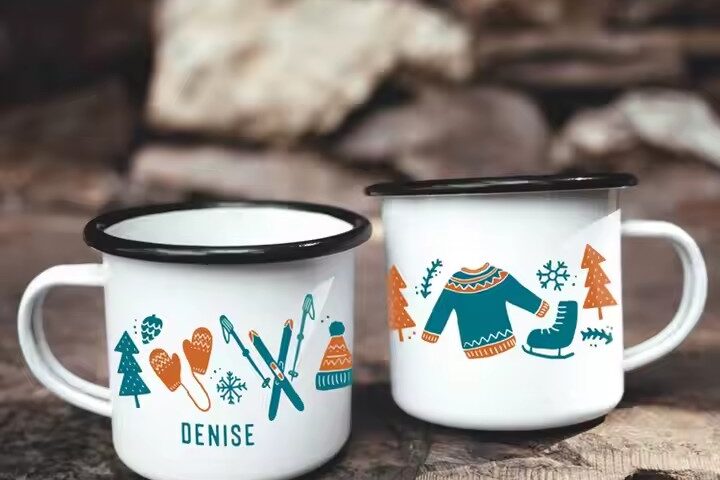 Best-selling reusable enamel camping mug for outdoor adventures and branding