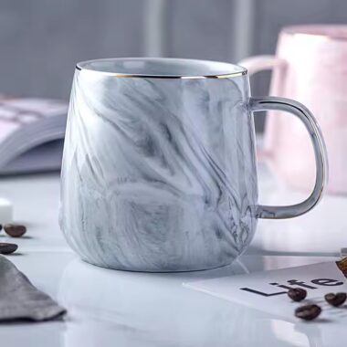 Creative heat-resistant marble ceramic mug with handle