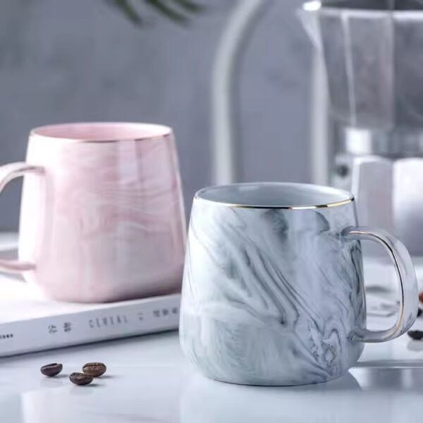 Creative heat-resistant marble ceramic mug with handle