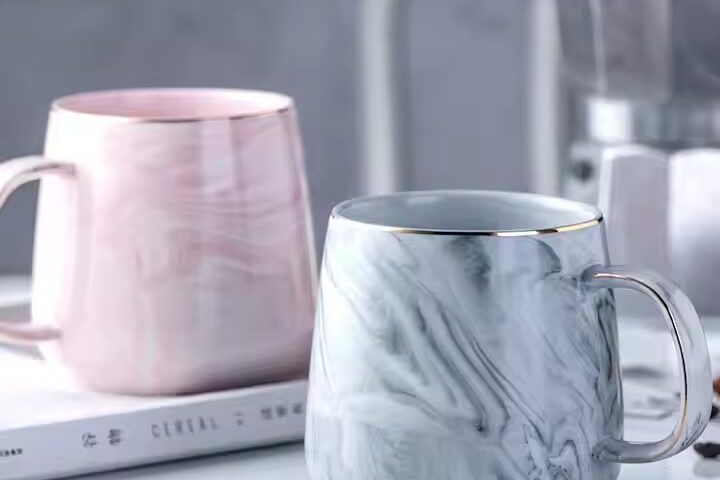 Creative heat-resistant marble ceramic mug with handle