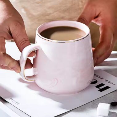 Creative heat-resistant marble ceramic mug with handle