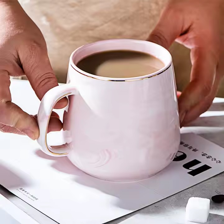 Creative heat-resistant marble ceramic mug with handle