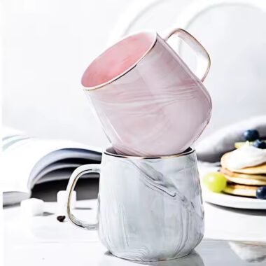 Creative heat-resistant marble ceramic mug with handle