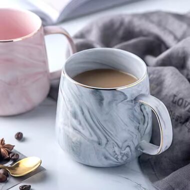 Creative heat-resistant marble ceramic mug with handle