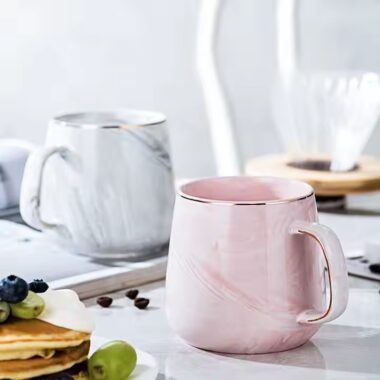 Creative heat-resistant marble ceramic mug with handle