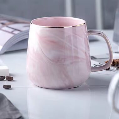 Creative heat-resistant marble ceramic mug with handle