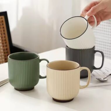 Modern Vintage Glazed Ceramic Coffee Mug with Stripe Texture


