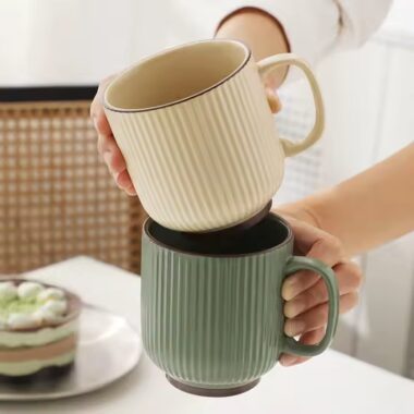 Modern Vintage Glazed Ceramic Coffee Mug with Stripe Texture

