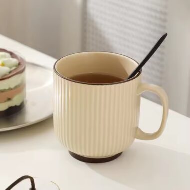 Modern Vintage Glazed Ceramic Coffee Mug with Stripe Texture

