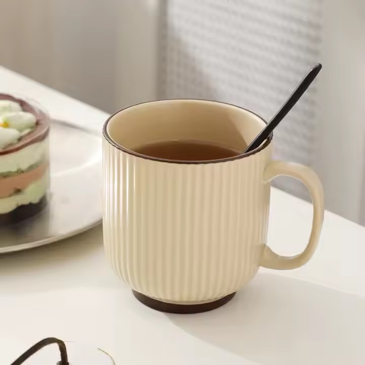 Modern Vintage Glazed Ceramic Coffee Mug with Stripe Texture
