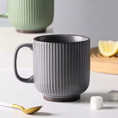 Modern Vintage Glazed Ceramic Coffee Mug with Stripe Texture

