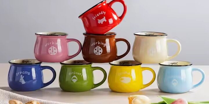 Vintage ceramic milk coffee cup with unique textured design (2) Retro-style ceramic coffee mug with creative handle and glazed finish