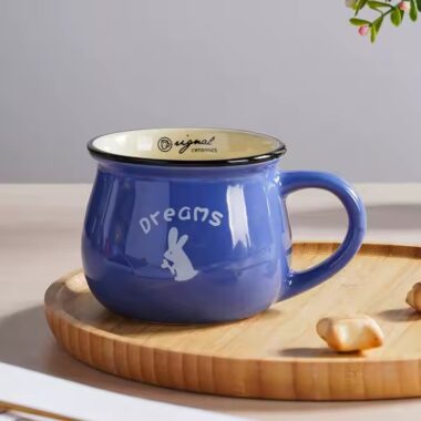 Retro-style ceramic coffee mug with creative handle and glazed finish