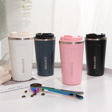 stainless steel travel mug with temperature display