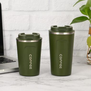 stainless steel travel mug with temperature display