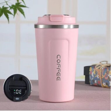 stainless steel travel mug with temperature display