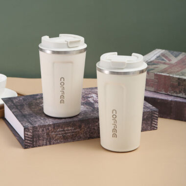 stainless steel travel mug with temperature display