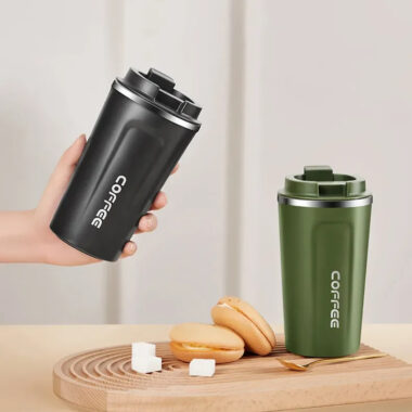 stainless steel travel mug with temperature display