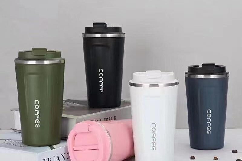 stainless steel travel mug with temperature display