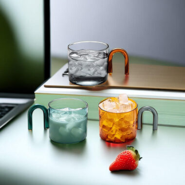custom colorful glass mug with N handle
