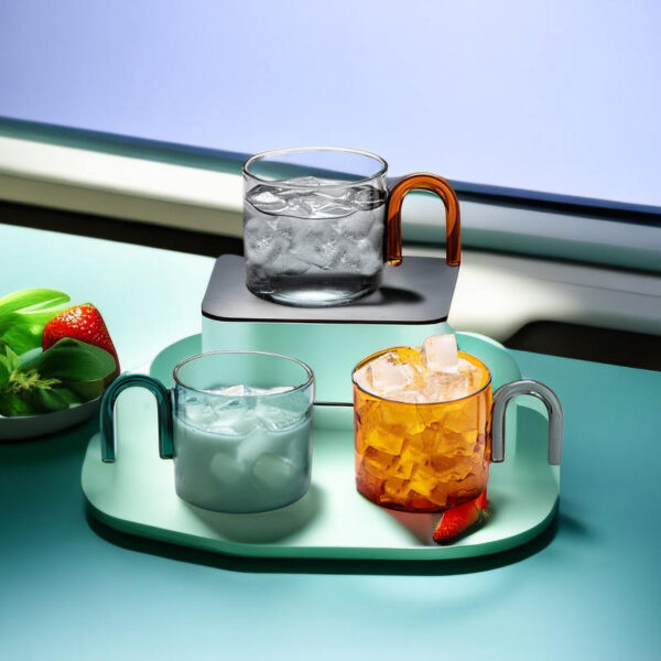 custom colorful glass mug with N handle