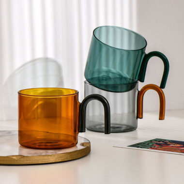 custom colorful glass mug with N handle