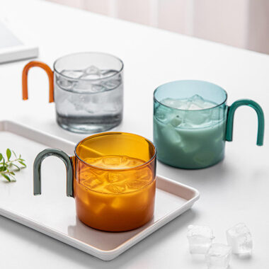 custom colorful glass mug with N handle