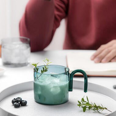 custom colorful glass mug with N handle